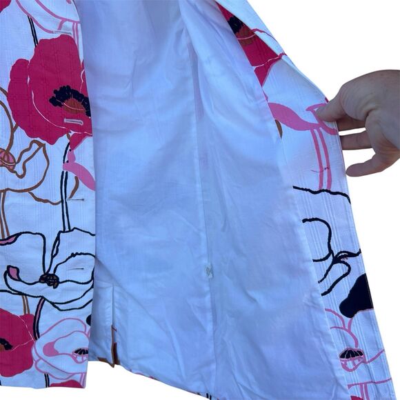 Milly of New York Trench Coat Jacket Hibiscus Floral Design Women’s Size 4 - Picture 5 of 9